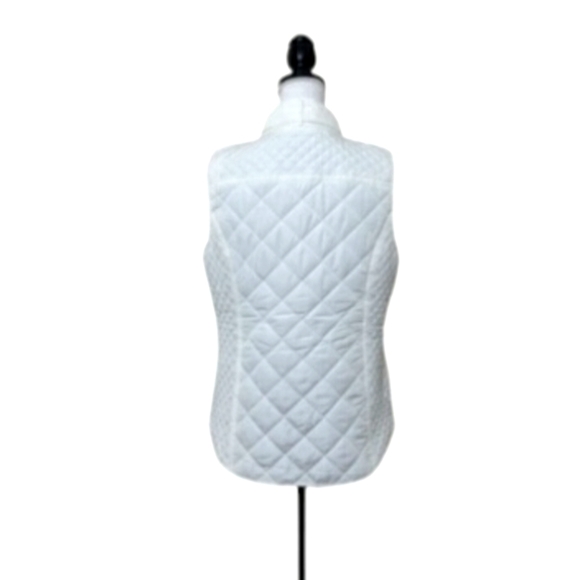 Crown & Ivy White Quilted Puffer Vest Gold Zip up w/ Zip Pockets Collar Size XXL - Picture 3 of 16